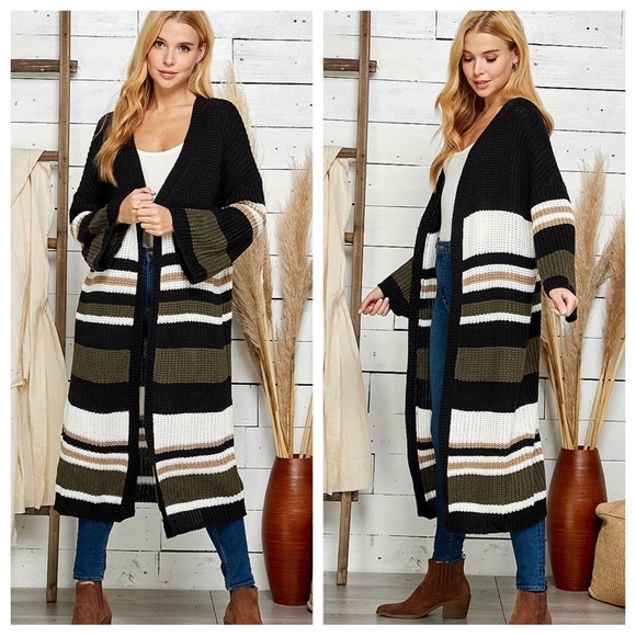 25 MULTI COLOR BLOCK OPEN FRONT LONG CARDIGAN - Picture 2 of 4